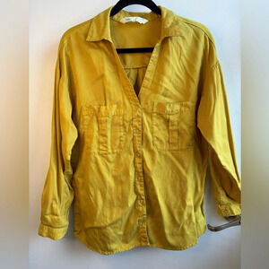 Zara Denim Tencel Button Down Collared Blouse